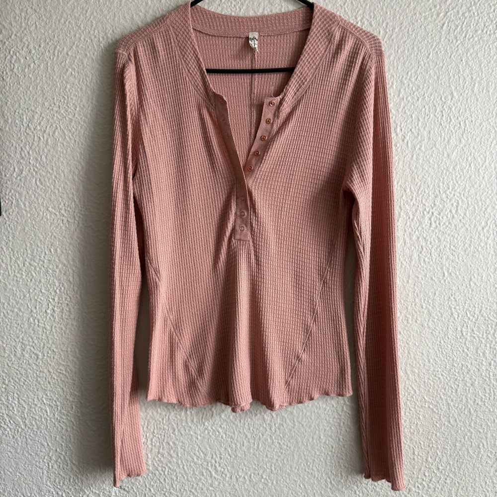 Free People Mauve Waffle Knit Long Sleeve Henley - Picture 3 of 12